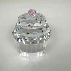 Simon Designs Cut Crystal Cupcake Paperweight Rhinestone Sprinkles 4"